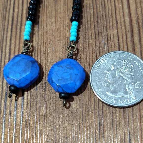 *5 For $20*Ladies Earrings/Cobalt Blue and Black/Handmade Double Dangle Earrings - Picture 4 of 5
